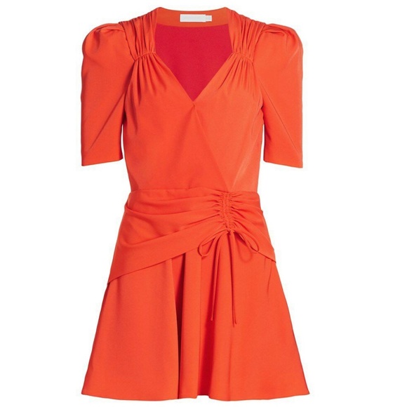 Jonathan Simkhai Lilit Puff-Front Draped Mini Dress Poppy (orange/red) 8 NWT - Picture 2 of 12